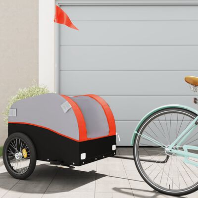 vidaXL Bike Trailer Black and Orange 99.2 lb Iron