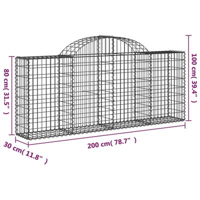 vidaXL Arched Gabion Baskets 50 pcs 78.7"x11.8"x31.5"/39.4" Galvanized Iron