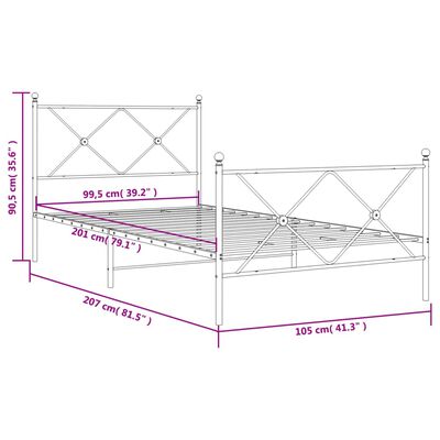 vidaXL Metal Bed Frame without Mattress with Footboard White 39.4"x78.7"