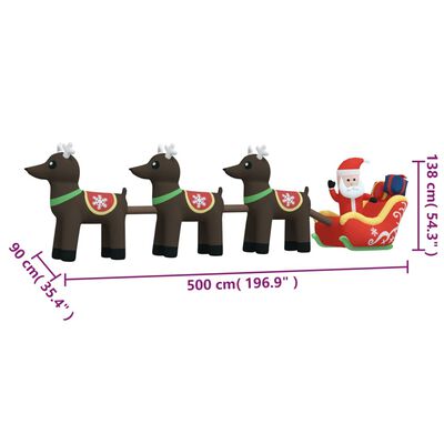 vidaXL Christmas Inflatable Santa and Reindeer Decoration LED 54.3"