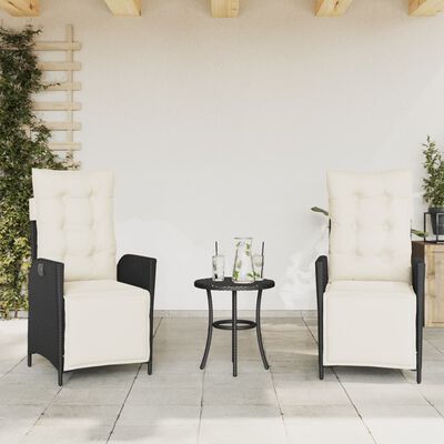 vidaXL 3 Piece Bistro Set with Cushions Black Poly Rattan