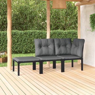 vidaXL 3 Piece Patio Lounge Set Black and Gray Poly Rattan