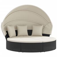 vidaXL Patio Lounge Bed with Canopy and Cushions Black Poly Rattan