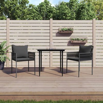 vidaXL 3 Piece Patio Dining Set with Cushions Poly Rattan and Steel