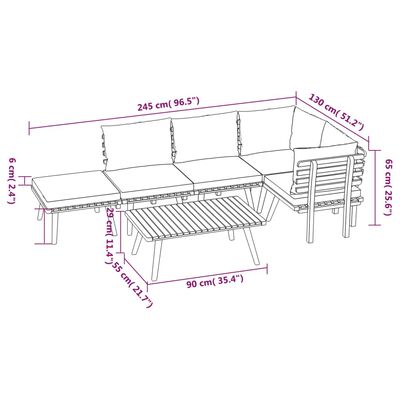 vidaXL 6 Piece Patio Lounge Set with Cushions Solid Acacia Wood