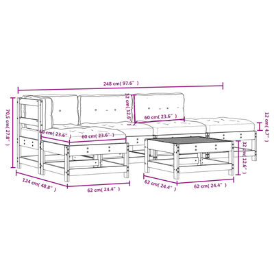 vidaXL 6 Piece Patio Lounge Set with Cushions White Solid Wood