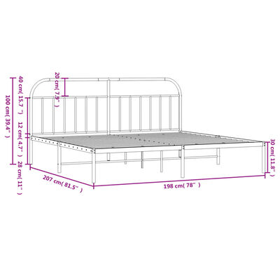 vidaXL Metal Bed Frame without Mattress with Headboard White 76"x79.9"