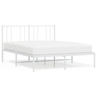 vidaXL Metal Bed Frame without Mattress with Headboard White 53.1"x74.8"