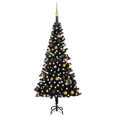 vidaXL Artificial Pre-lit Christmas Tree with Ball Set Black 70.9" PVC