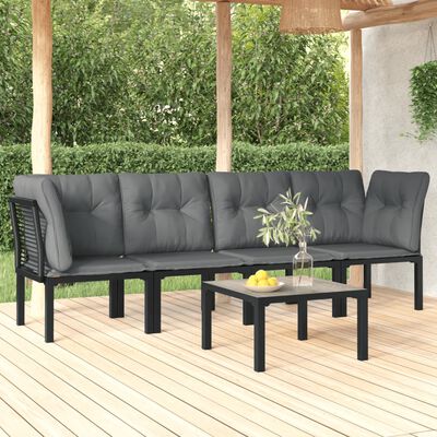 vidaXL 5 Piece Patio Lounge Set Black and Gray Poly Rattan