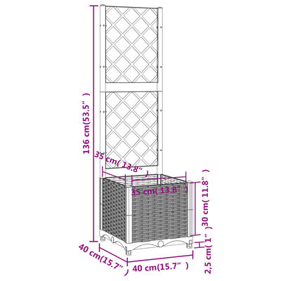 vidaXL Garden Planter with Trellis Dark Gray 15.7"x15.7"x53.5" PP