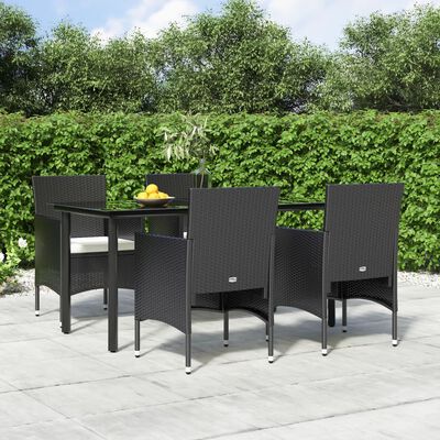 vidaXL 5 Piece Patio Dining Set with Cushions Black