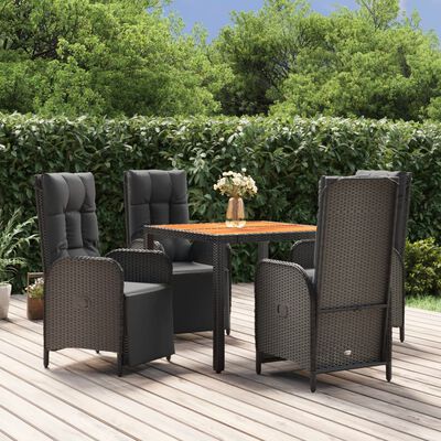 vidaXL 5 Piece Patio Dining Set with Cushions Black Poly Rattan