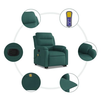 vidaXL Stand up Massage Recliner Chair Dark Green Fabric