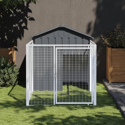 vidaXL Dog House with Run Anthracite 46.1"x79.1"x48.4" Galvanized Steel