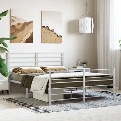 vidaXL Metal Bed Frame without Mattress with Footboard White 53.1"x74.8"