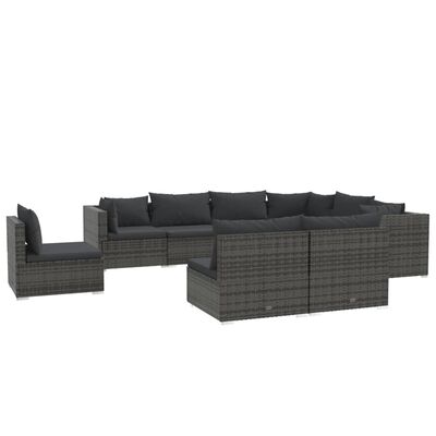 vidaXL 9 Piece Patio Lounge Set with Cushions Poly Rattan Gray