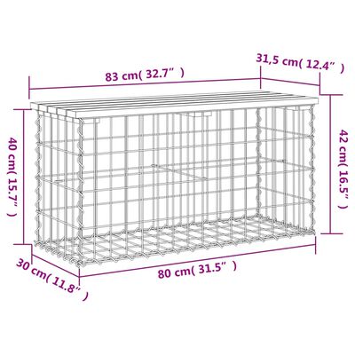 vidaXL Patio Bench Gabion Design 32.7"x12.4"x16.5" Solid Wood Pine