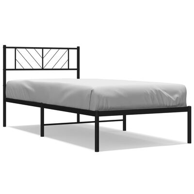 vidaXL Metal Bed Frame without Mattress with Headboard Black 39.4"x74.8"