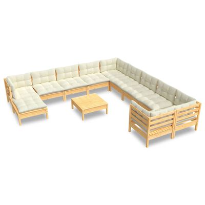 vidaXL 12 Piece Patio Lounge Set with Cream Cushions Pinewood