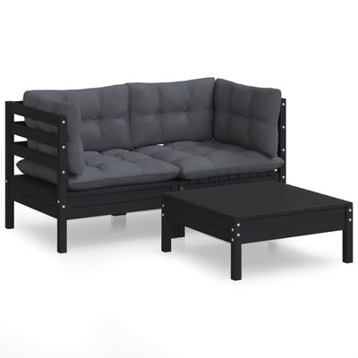 vidaXL 3 Piece Patio Lounge Set with Anthracite Cushions Pinewood