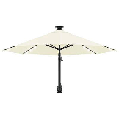 vidaXL Wall-mounted Garden Parasol with LEDs and Metal Pole 118.1" Sand