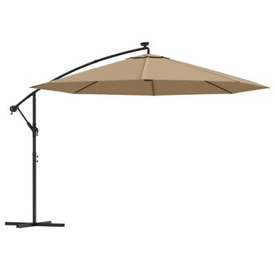 vidaXL Cantilever Garden Parasol with LED Lights and Metal Pole 137.8" Taupe