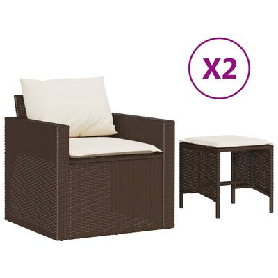 vidaXL 4 Piece Patio Sofa Set with Cushions Brown Poly Rattan