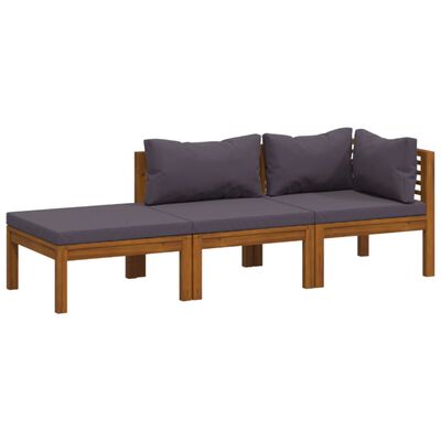 vidaXL 3 Piece Patio Lounge Set with Cushion Solid Acacia Wood