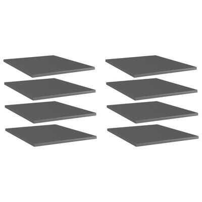 vidaXL Bookshelf Boards 8 pcs High Gloss Gray 15.7"x19.7"x0.6" Engineered Wood