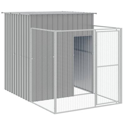 vidaXL Dog House with Run Light Gray 65"x339.8"x71.3" Galvanized Steel