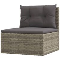 vidaXL Patio Middle Sofa with Cushions Gray Poly Rattan