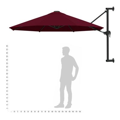 vidaXL Wall-Mounted Parasol with Metal Pole 118.1" Burgundy