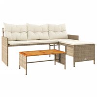 vidaXL Patio Sofa with Table and Cushions L-Shaped Beige Poly Rattan