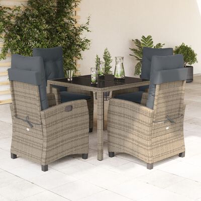 vidaXL 5 Piece Patio Dining Set with Cushions Gray Poly Rattan