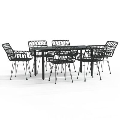 vidaXL 7 Piece Patio Dining Set Black Poly Rattan