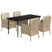 vidaXL 5 Piece Patio Dining Set with Cushions Beige Poly Rattan