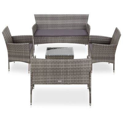 vidaXL 5 Piece Patio Lounge Set With Cushions Poly Rattan Gray