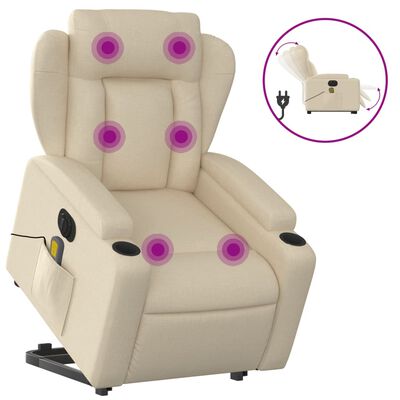 vidaXL Electric Stand up Massage Recliner Chair Cream Fabric