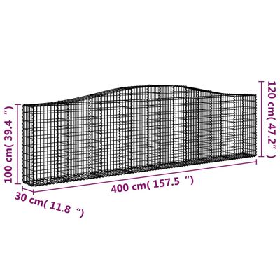 vidaXL Arched Gabion Baskets 2 pcs 157.5"x11.8"x39.4"/47.2" Galvanized Iron