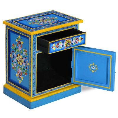 vidaXL Bedside Cabinet Solid Mango Wood Turquoise Hand Painted