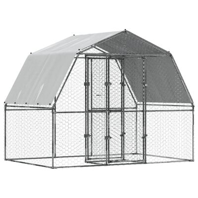 vidaXL Chicken Cage with Roof and Door Silver Galvanized Steel