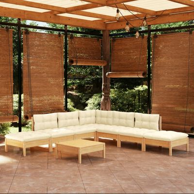 vidaXL 8 Piece Patio Lounge Set with Cream Cushions Pinewood