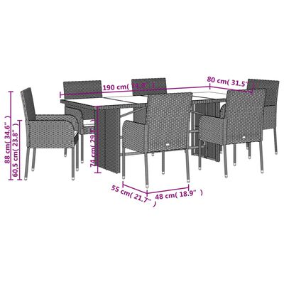 vidaXL 7 Piece Patio Dining Set with Cushions Gray Poly Rattan