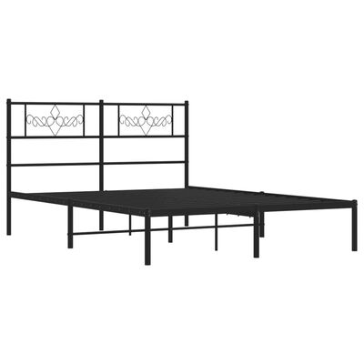 vidaXL Metal Bed Frame without Mattress with Headboard Black 53.1"x74.8"