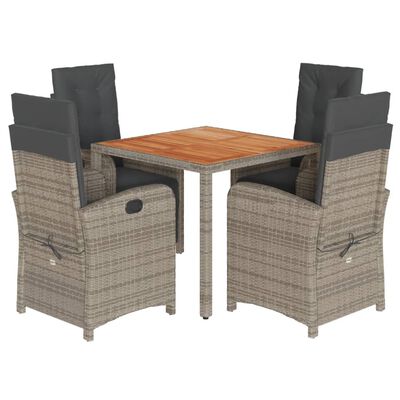 vidaXL 5 Piece Patio Dining Set with Cushions Gray Poly Rattan