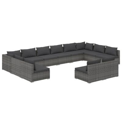 vidaXL 12 Piece Patio Lounge Set with Cushions Gray Poly Rattan