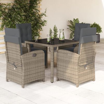 vidaXL 5 Piece Patio Dining Set with Cushions Gray Poly Rattan