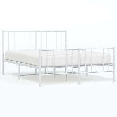 vidaXL Metal Bed Frame with Headboard and Footboard White 59.8"x78.7"