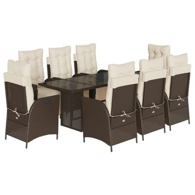 vidaXL 9 Piece Patio Dining Set with Cushions Brown Poly Rattan